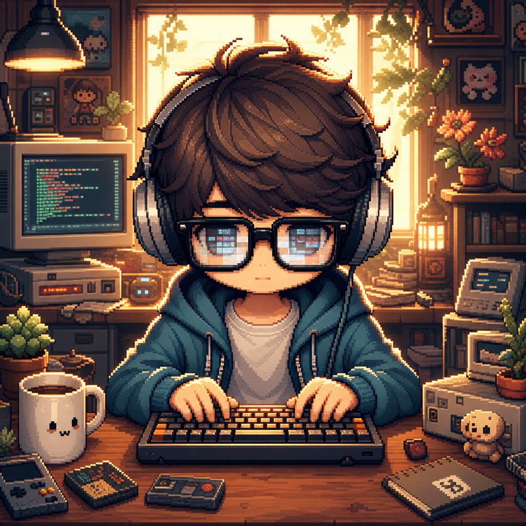 Majdallah's developer workspace — pixel art style